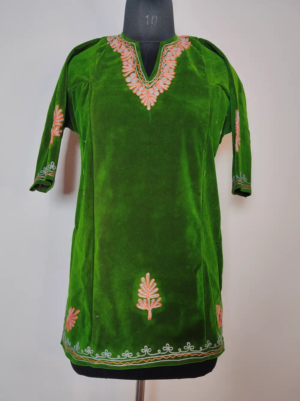 Green Velvet Pheran with Zari Work Gulnoor (8-9 years)