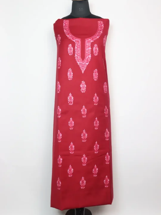 Maroon 2pc SPun Suit Fabric Maha with Booti Hand Aari Embroidery