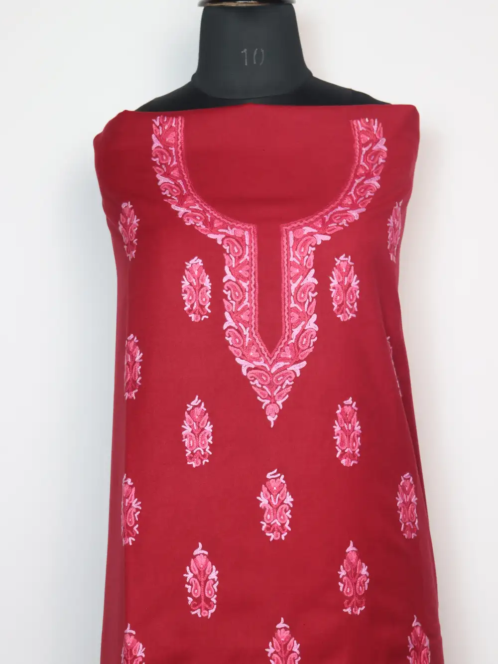 Maroon 2pc SPun Suit Fabric Maha with Booti Hand Aari Embroidery - Image 2