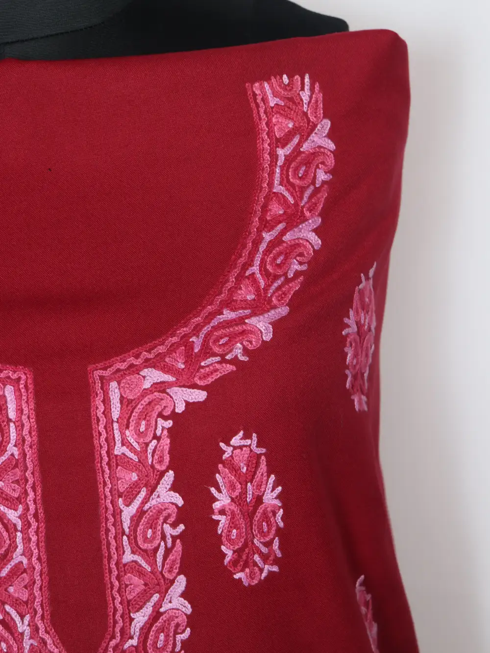 Maroon 2pc SPun Suit Fabric Maha with Booti Hand Aari Embroidery - Image 3