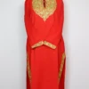 Long Red Collar Kurta with Zari Embroidery in Cashmilon Wool Zeenat