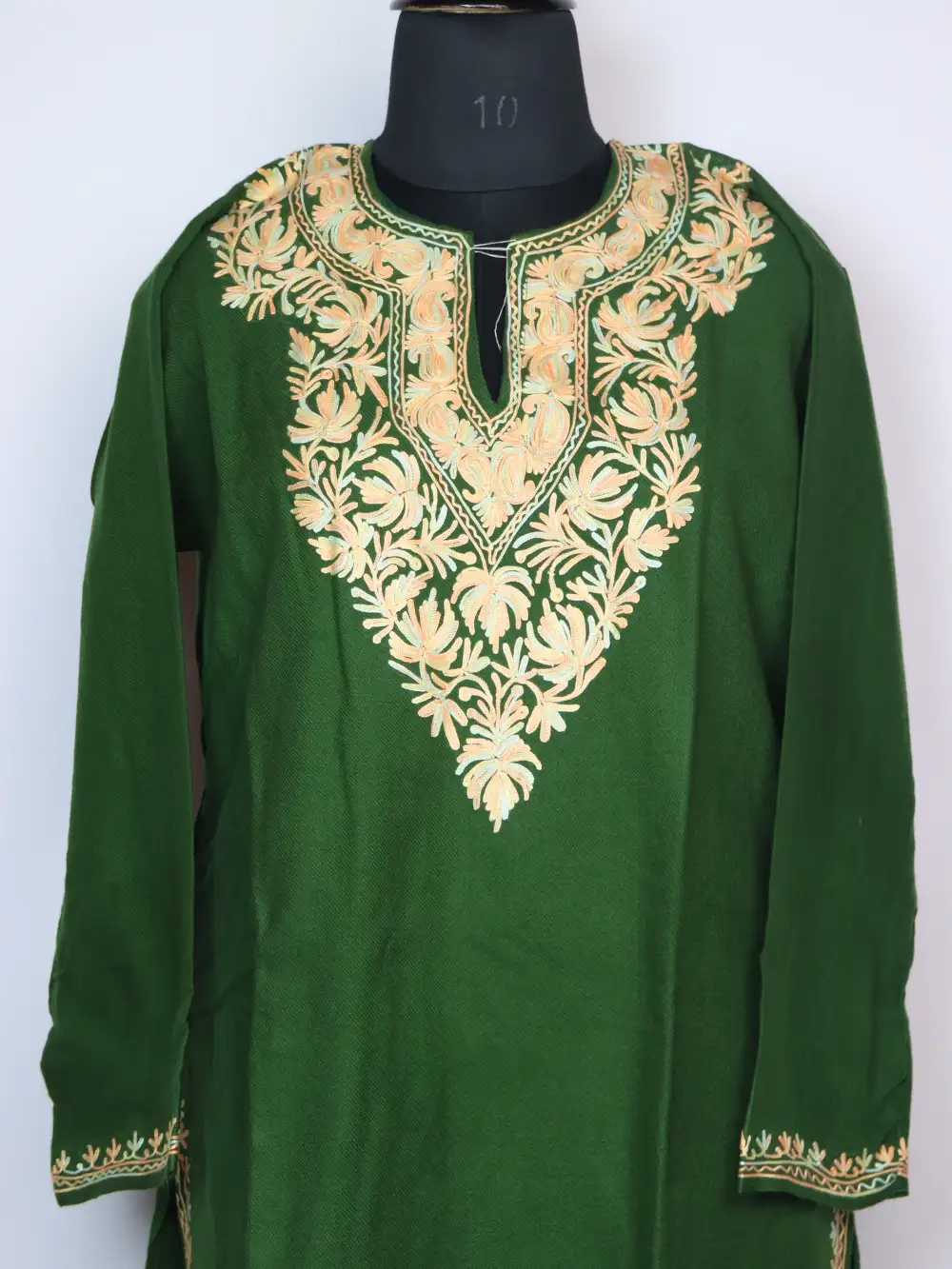 Embroidered Forest Green Long Kurta with Aari in Cashmilon Wool Zysha - Image 2