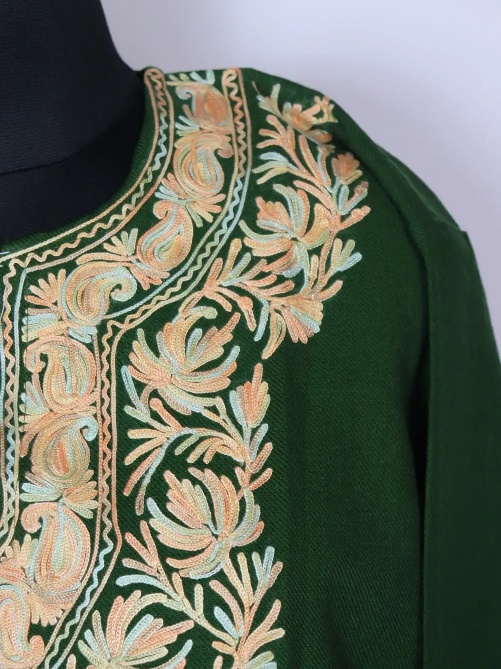 Embroidered Forest Green Long Kurta with Aari in Cashmilon Wool Zysha - Image 3
