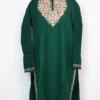 Dark Green Long Collar Kurta Hawa in Cashmilon Wool with Aari Work