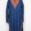 Royal Blue Collar Long Kurta with Aari Work in Cashmilon Wool Bahar