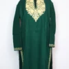 Woolen Dark Green Long Kurta with Collar Laila in Cashmilon with Aari Work