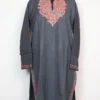 Dark Grey Woolen Long Kurta with Collar in Cashmilon with Aari Work Urwa