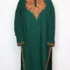 Heeba Dark Green Long Kurta with Collar in Cashmilon Wool with Aari Work