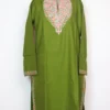 Woolen Mehandi Green Long Kurta in Cashmilon with Aari Work Jasmin
