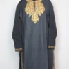 Embroidered Dark Grey Long Kurta Rozy in Cashmilon Wool with Aari