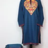Oceanic Blue Sehr Cashmilon Wool Long Kurti Set with Aari Embroidery