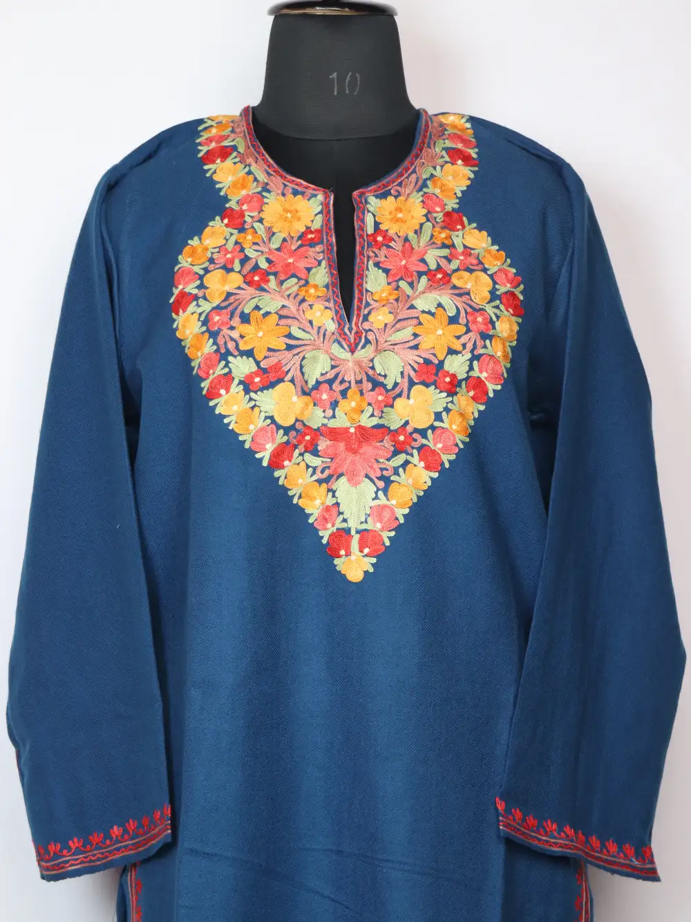 Oceanic Blue Sehr Cashmilon Wool Long Kurti Set with Aari Embroidery - Image 2