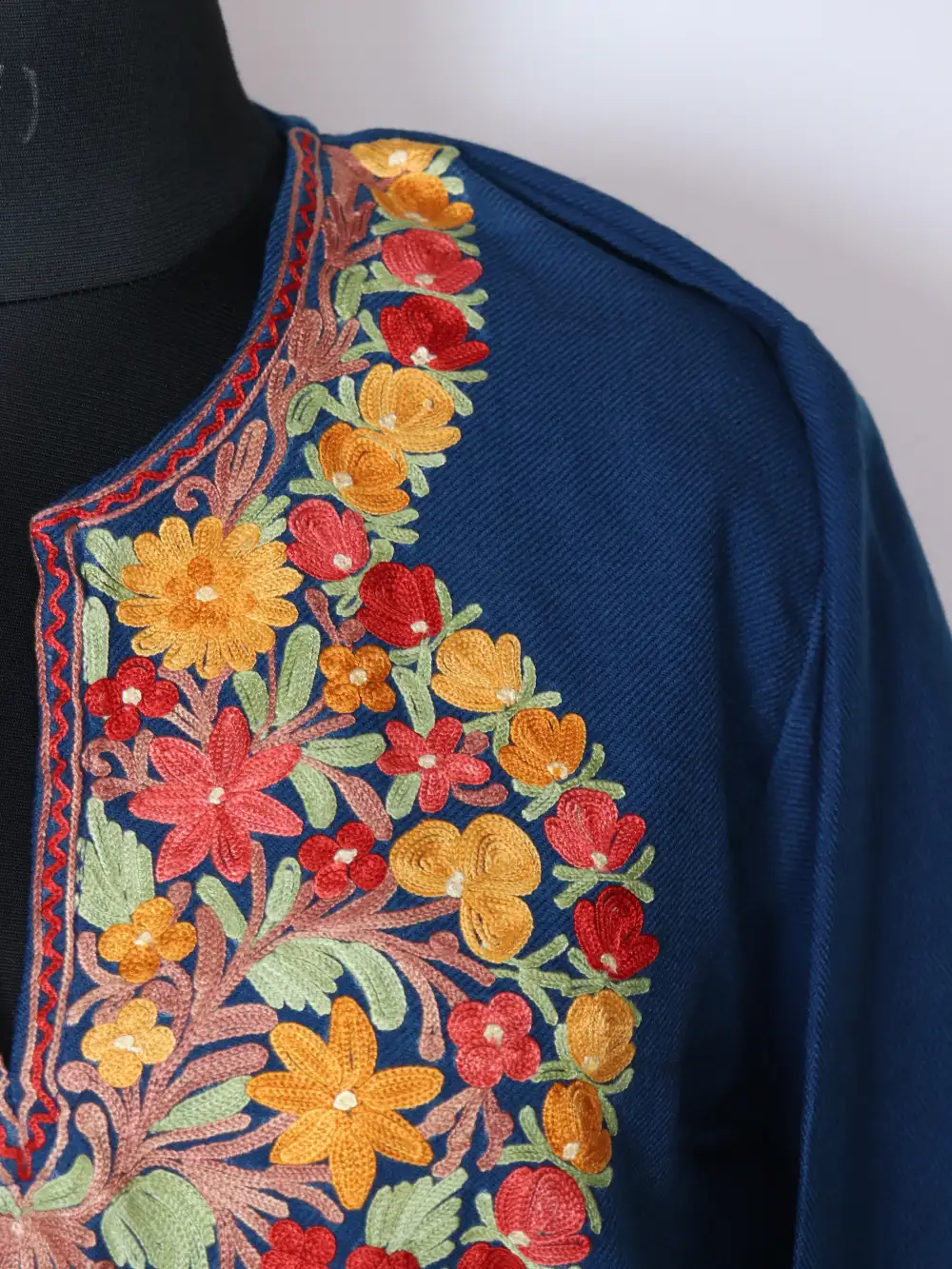 Oceanic Blue Sehr Cashmilon Wool Long Kurti Set with Aari Embroidery - Image 3