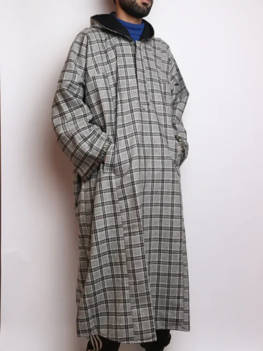 Khalid Light Grey Kashmiri Pheran in Tweed Wool with Topi