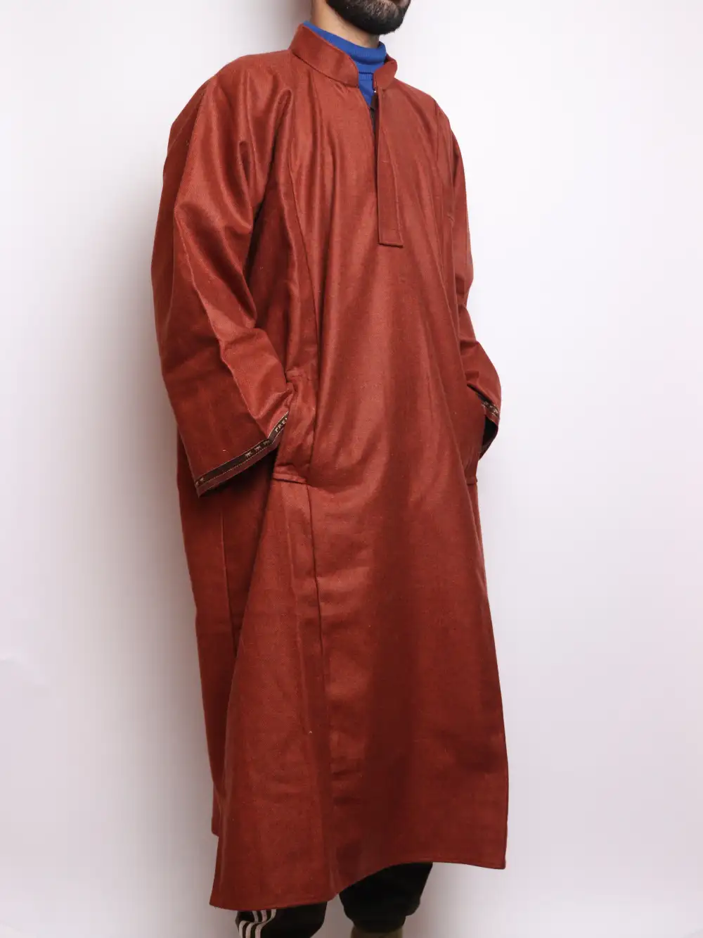 Behroz Kashmiri Copper Brown Pheran in Tweed Wool