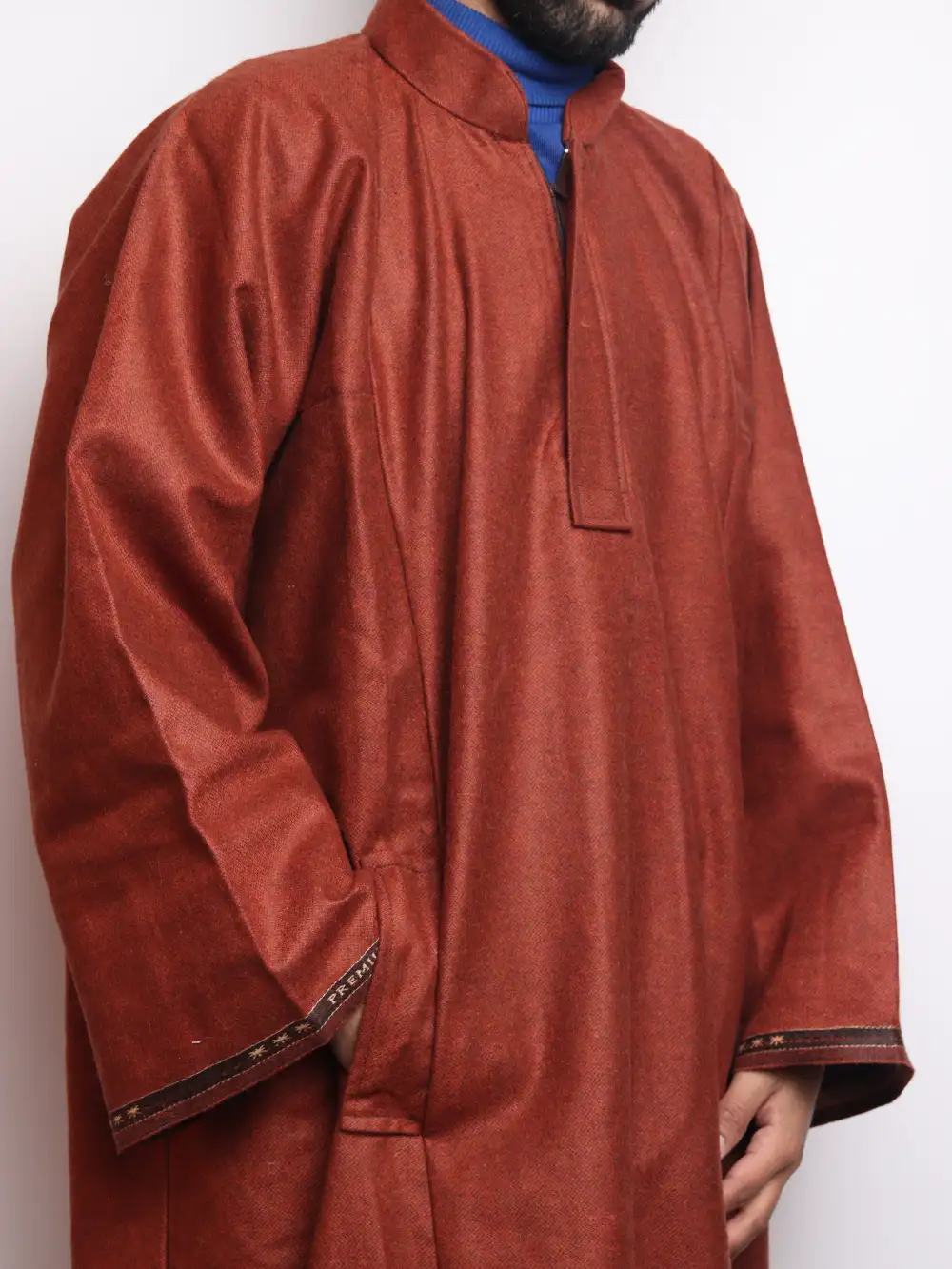 Behroz Kashmiri Copper Brown Pheran in Tweed Wool - Image 2