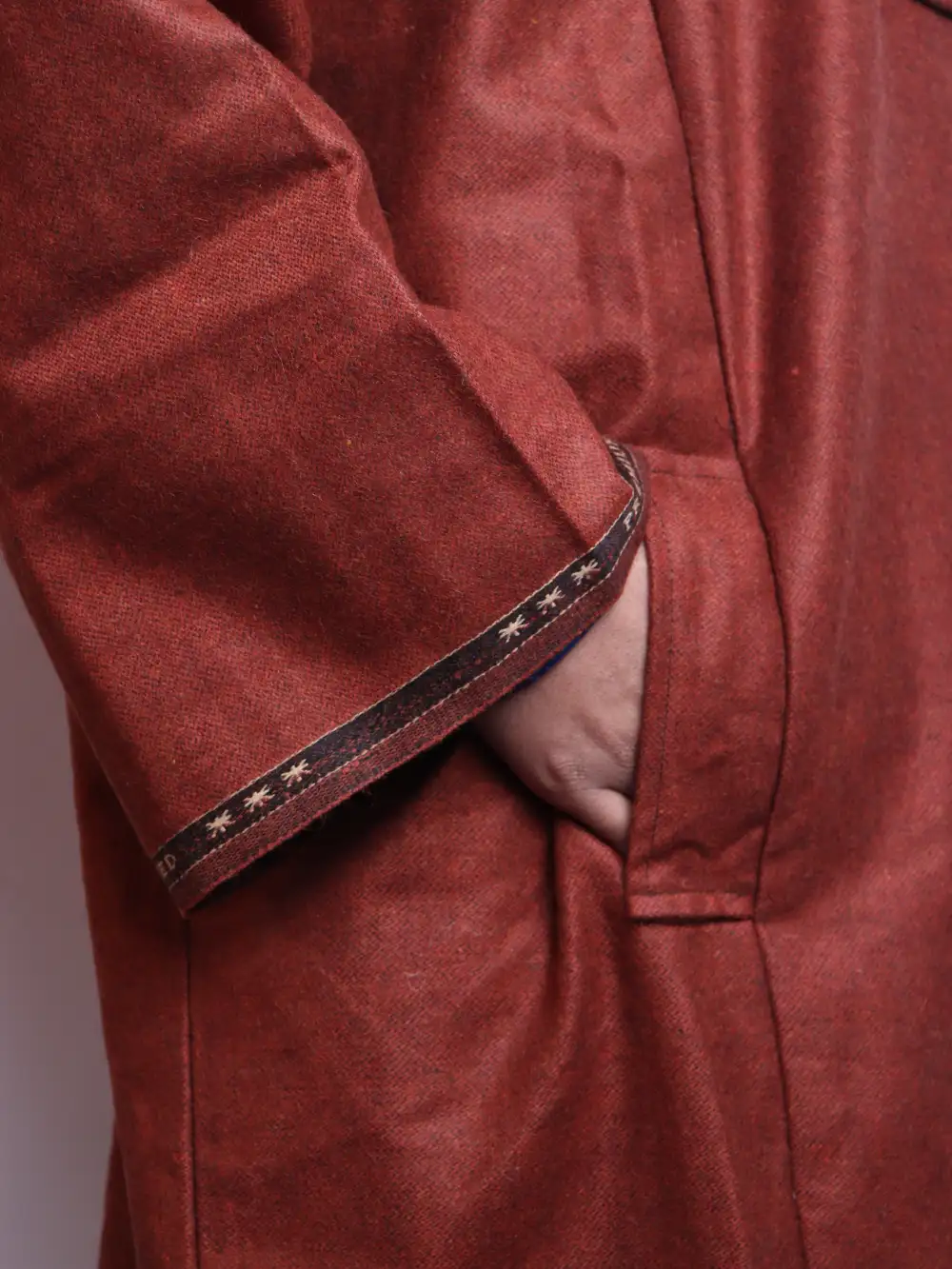 Behroz Kashmiri Copper Brown Pheran in Tweed Wool - Image 3