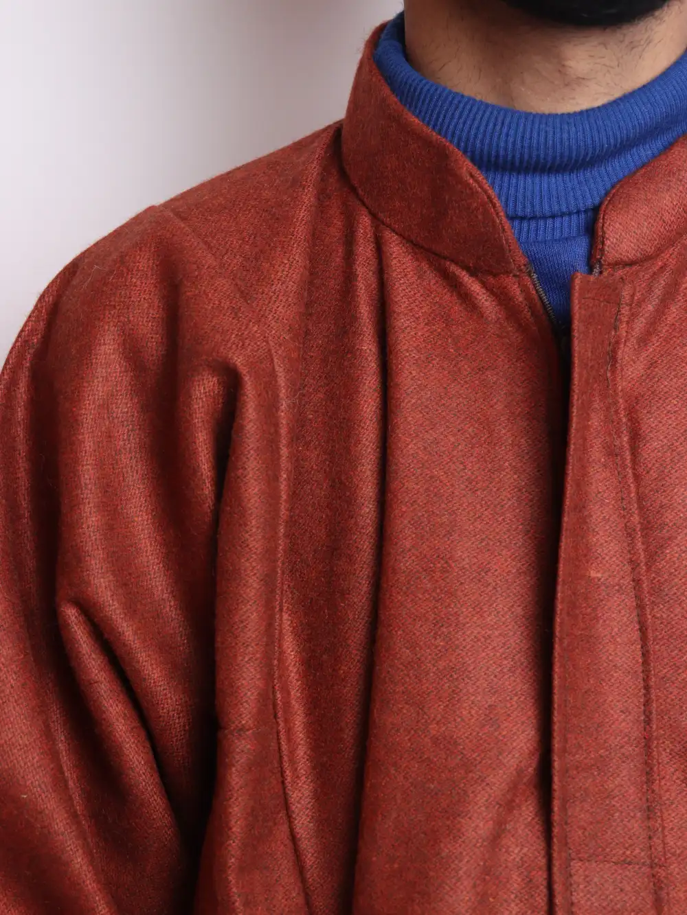 Behroz Kashmiri Copper Brown Pheran in Tweed Wool - Image 4