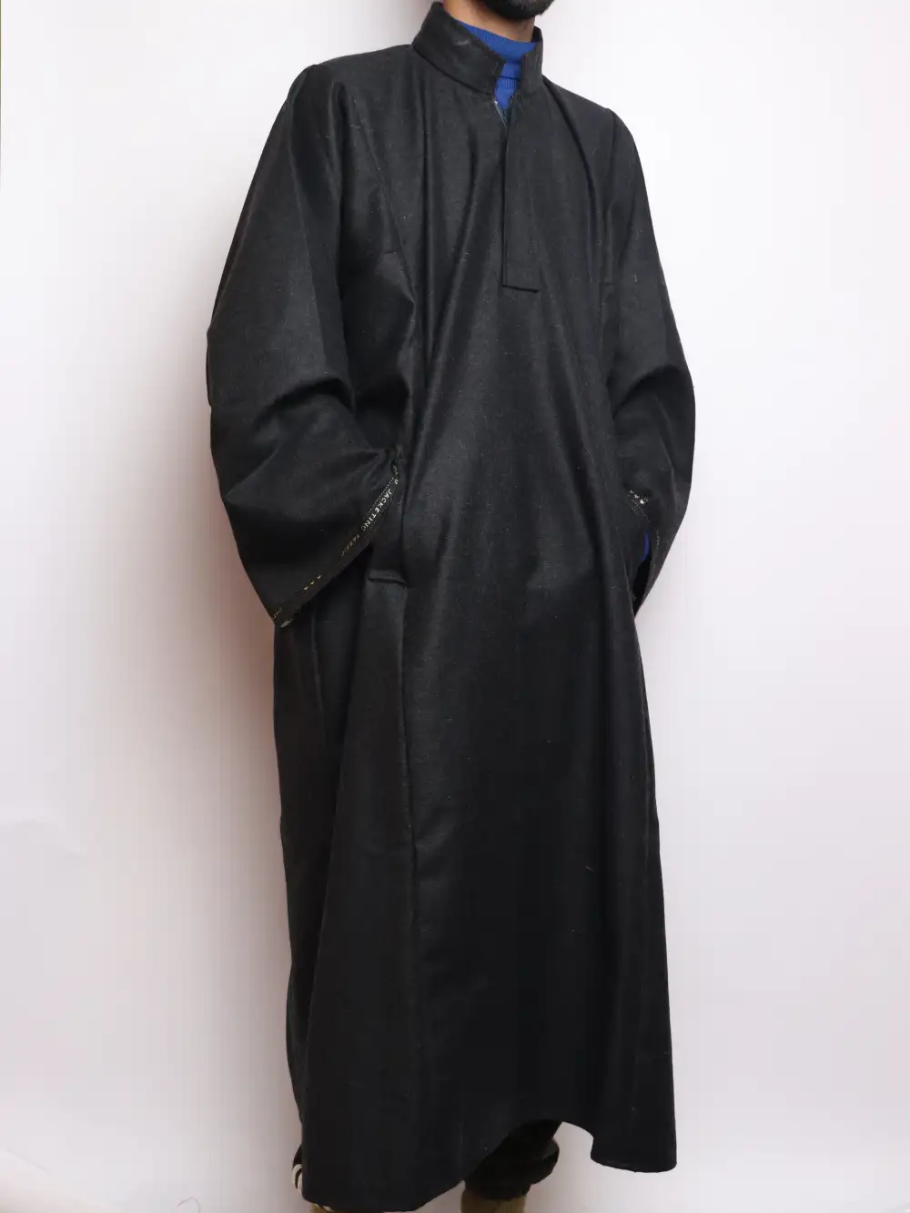 Black Kashmiri Sarfaraz Pheran in Tweed Wool