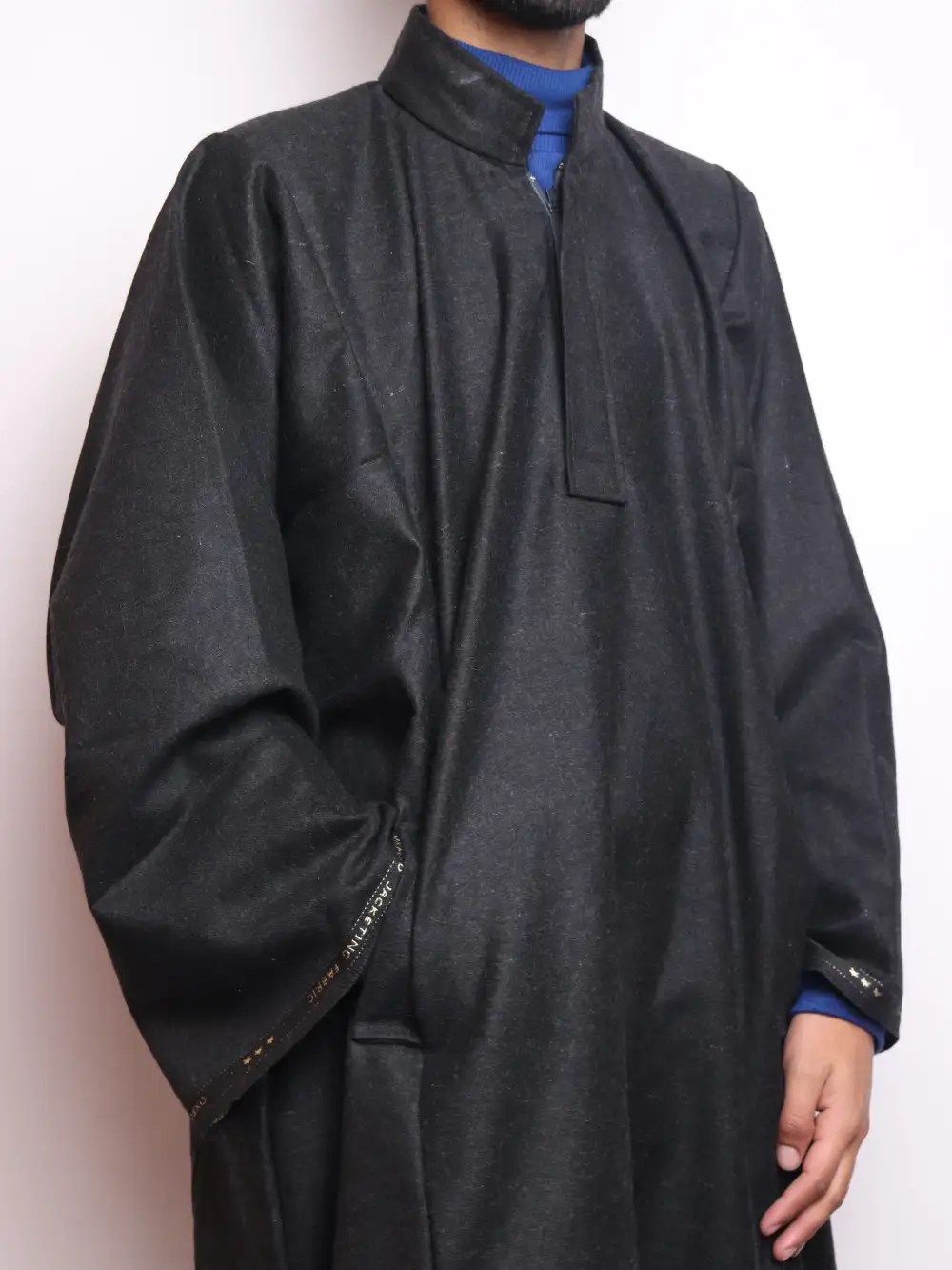 Black Kashmiri Sarfaraz Pheran in Tweed Wool - Image 2