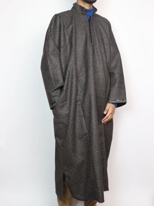 Black Kashmiri Pheran in Tweed Behroz
