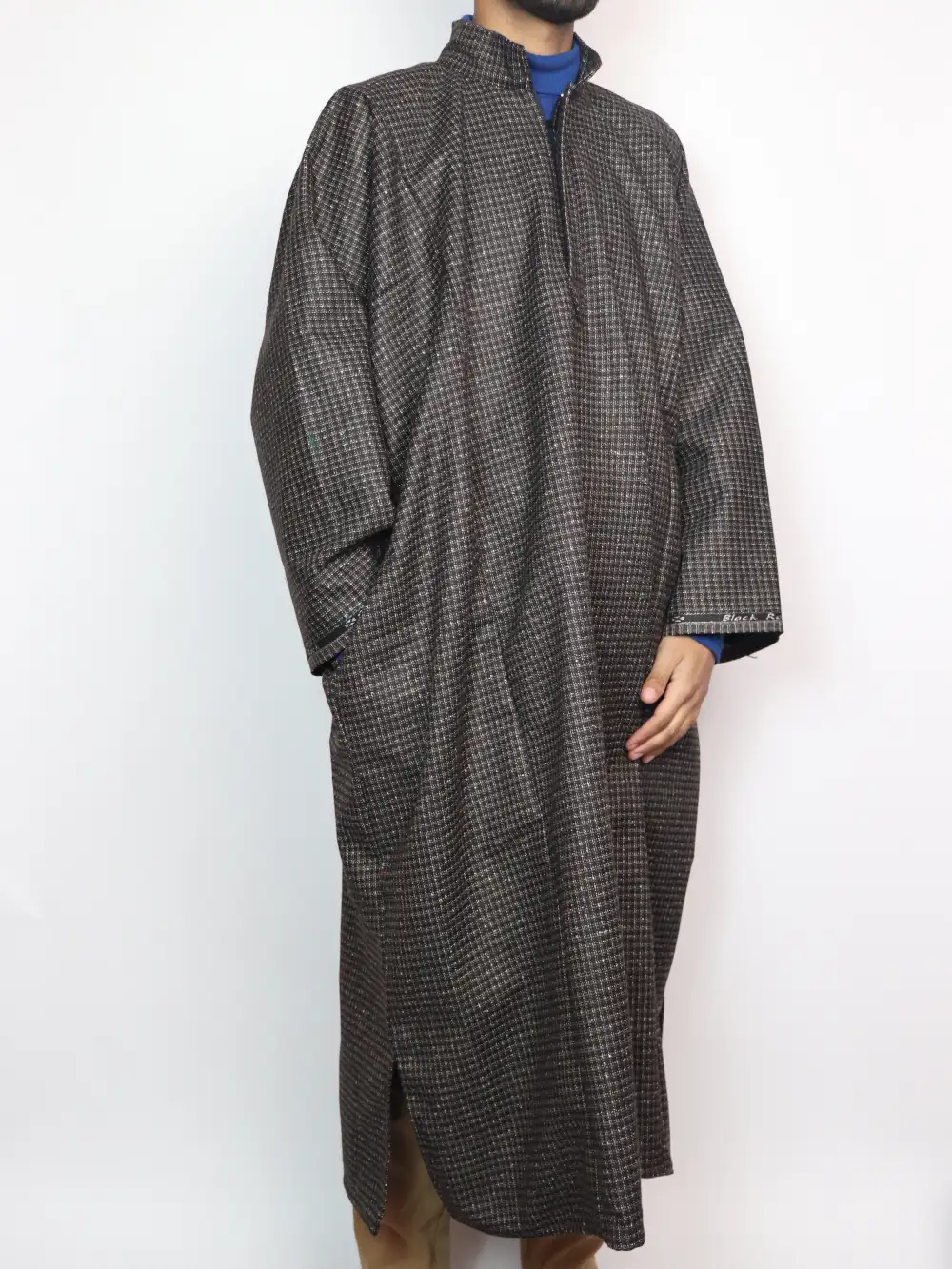 Black Kashmiri Pheran in Tweed Behroz