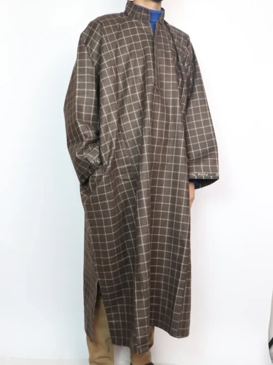 Dilawar Check Brown Kashmiri Pheran in Tweed