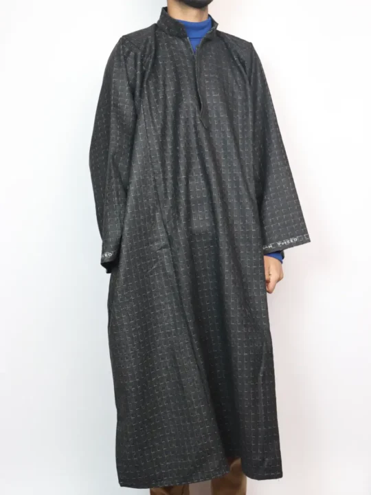 Tabraiz Black Kashmiri Pheran in Tweed