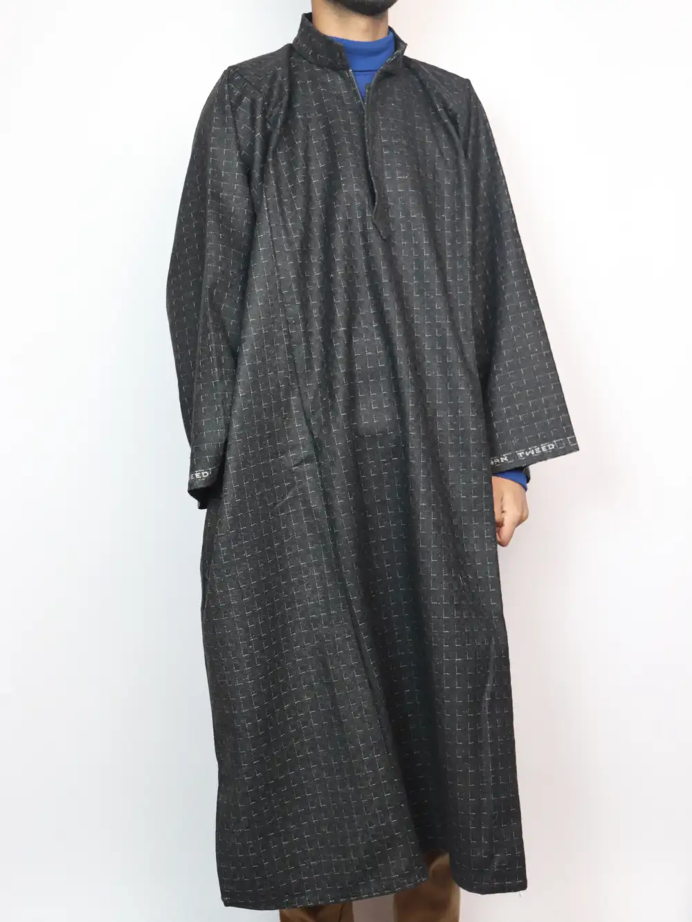 Tabraiz Black Kashmiri Pheran in Tweed