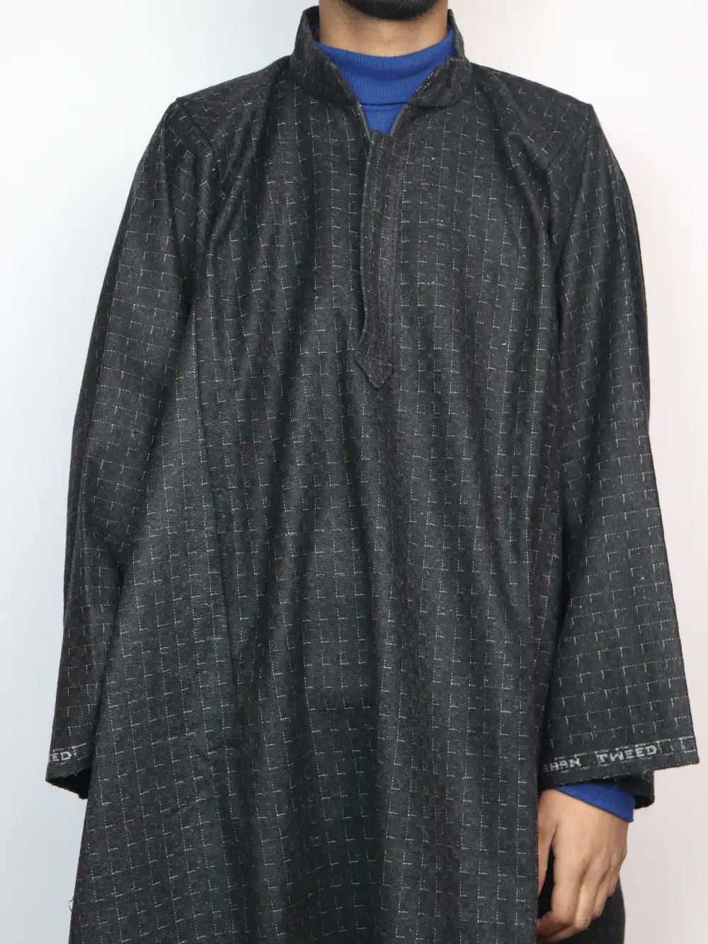 Tabraiz Black Kashmiri Pheran in Tweed - Image 2