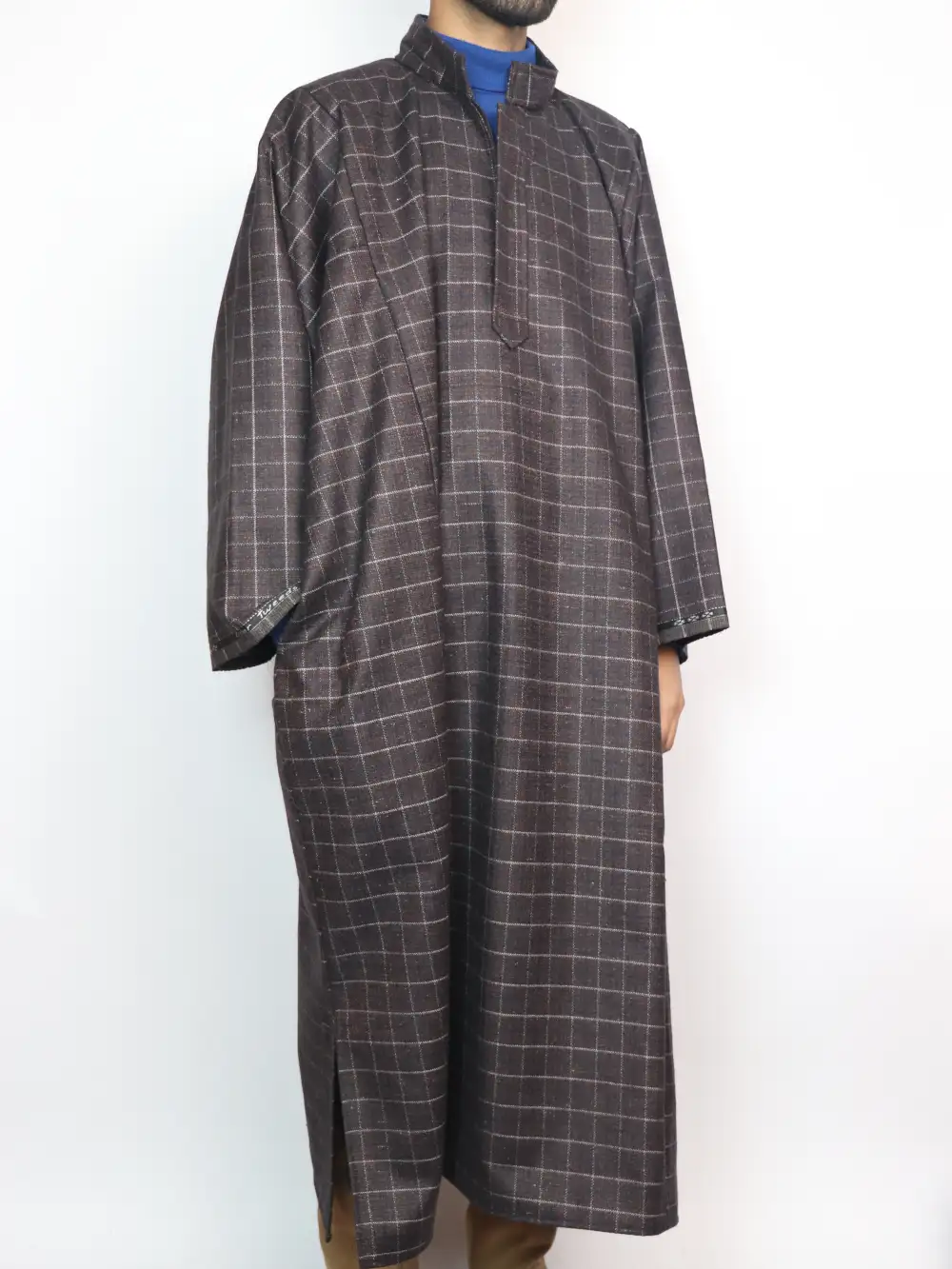 Dark Brown Check Kashmiri Pheran in Tweed Haider