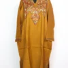 Raffal Wool Brown Pheran Halima with Hand Sozni Paper Machie Work
