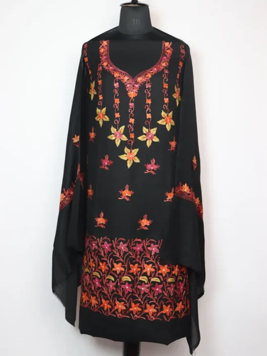 Black 3pc Woolen Suit Dress Material with Aari Embroidery Laila