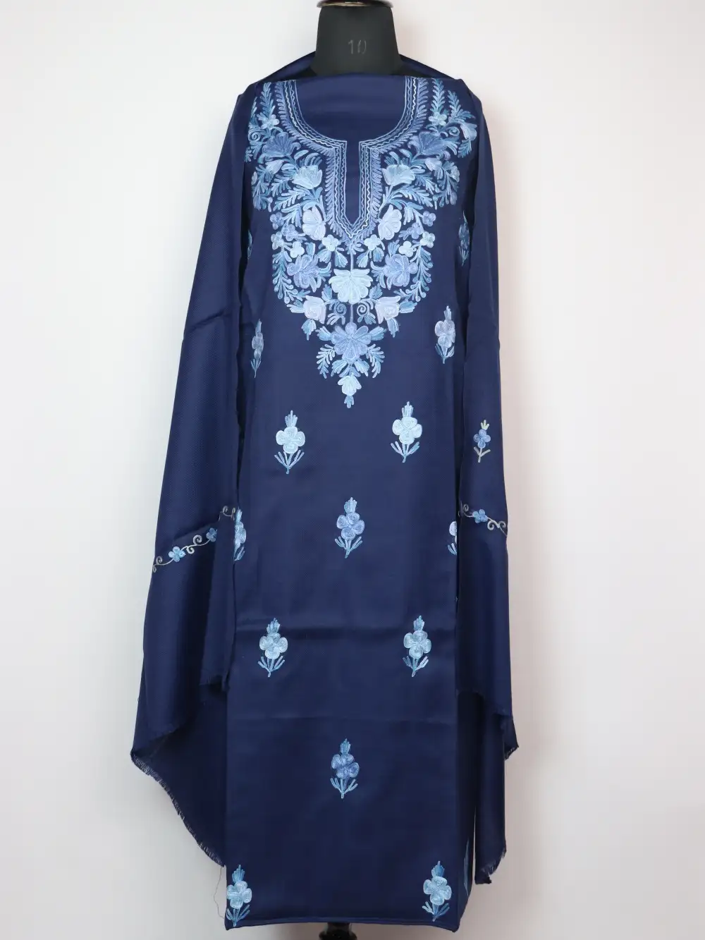 Blue Embroidered Haya 3pc Woolen Suit Dress Material with Aari