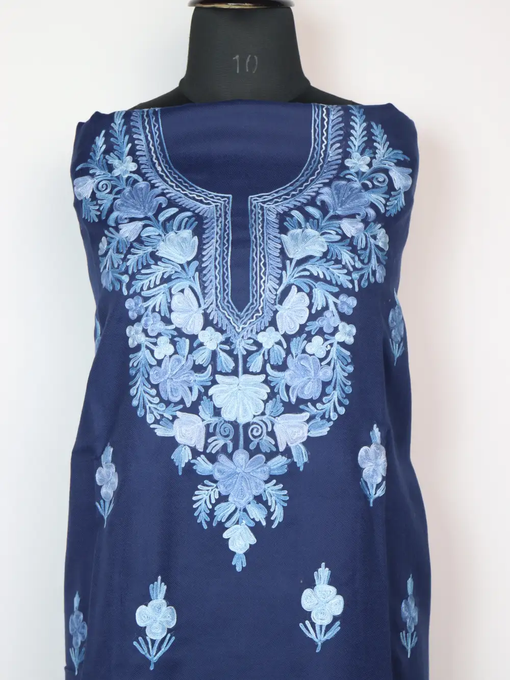 Blue Embroidered Haya 3pc Woolen Suit Dress Material with Aari - Image 2