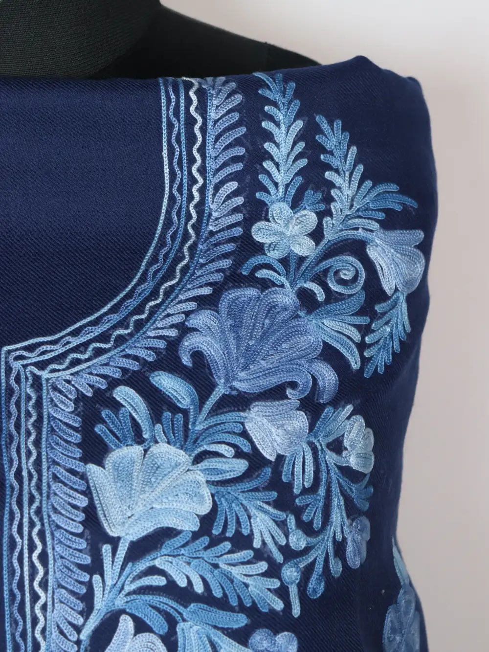 Blue Embroidered Haya 3pc Woolen Suit Dress Material with Aari - Image 3