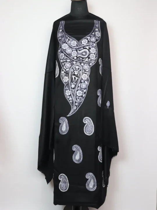 Woolen Black 3pc Suit Dress Material with Aari Work Nazneen