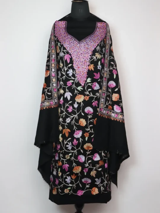 Black Hidayat Woolen 3pc Unstitched Salwar Kameez with Aari Work