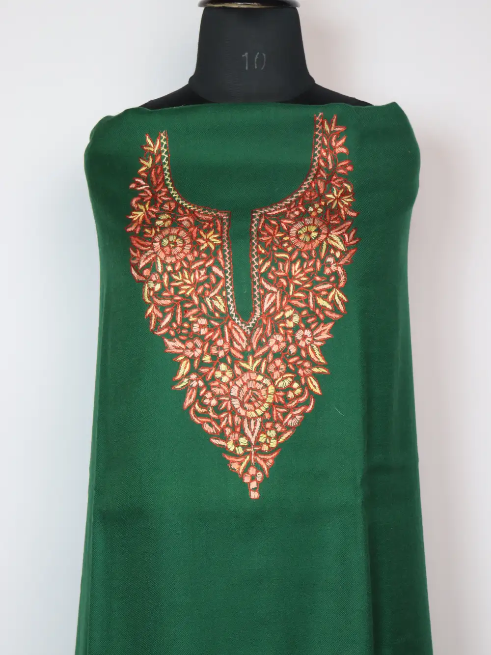 3pc Dark Green Woolen Salwar Suit Fabric with Hand Sozni Paper Machie Work Yasmin - Image 2