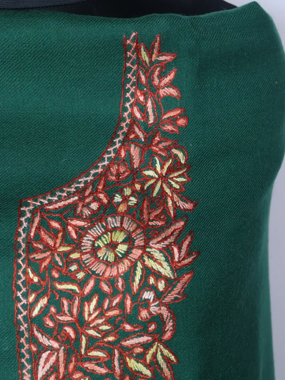 3pc Dark Green Woolen Salwar Suit Fabric with Hand Sozni Paper Machie Work Yasmin - Image 3