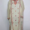 Kashmiri Raffal Wool White Pheran with Hand Sozni Embroidery Nafes