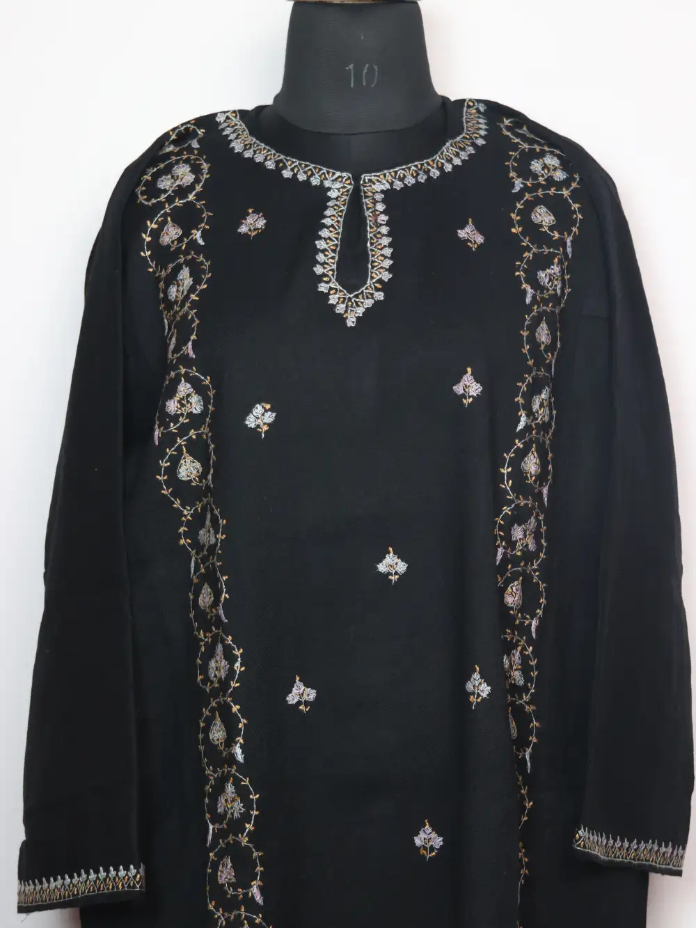 Black Kashmiri Raffal Wool Pheran with Hand Sozni Embroidery Aneesa - Image 2
