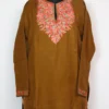 Woolen Short Brown Kurta with Aari Work in Cashmilon Laiba