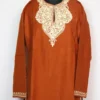 Rustic Brown Short Kurta with Aari Work Rimha in Cashmilon Wool