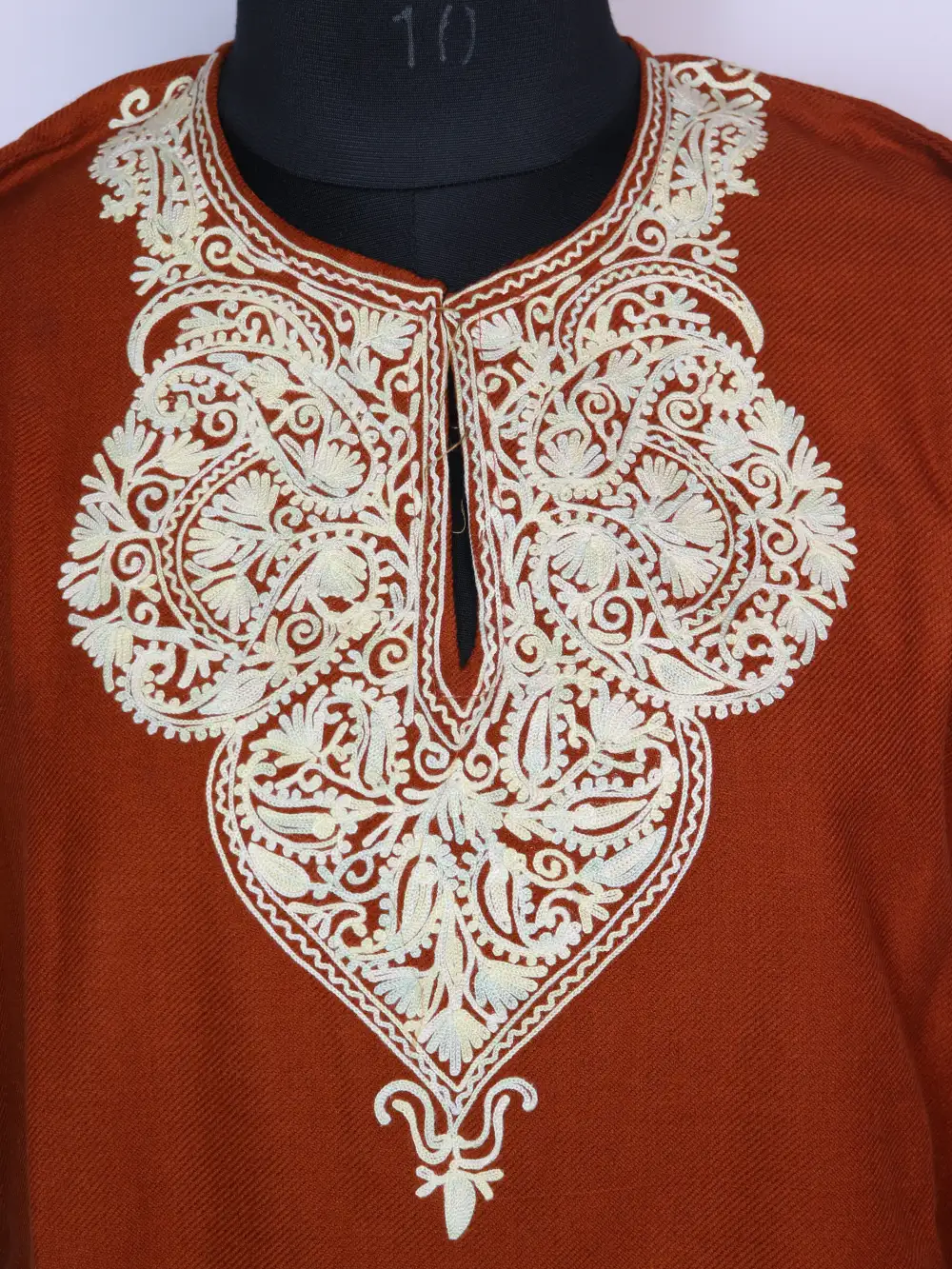 Rustic Brown Short Kurta with Aari Work Rimha in Cashmilon Wool - Image 2