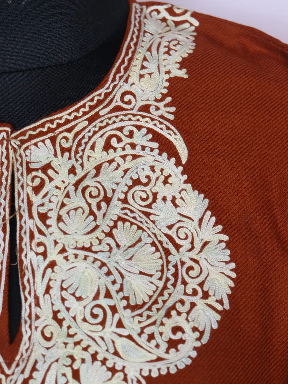 Rustic Brown Short Kurta with Aari Work Rimha in Cashmilon Wool - Image 3