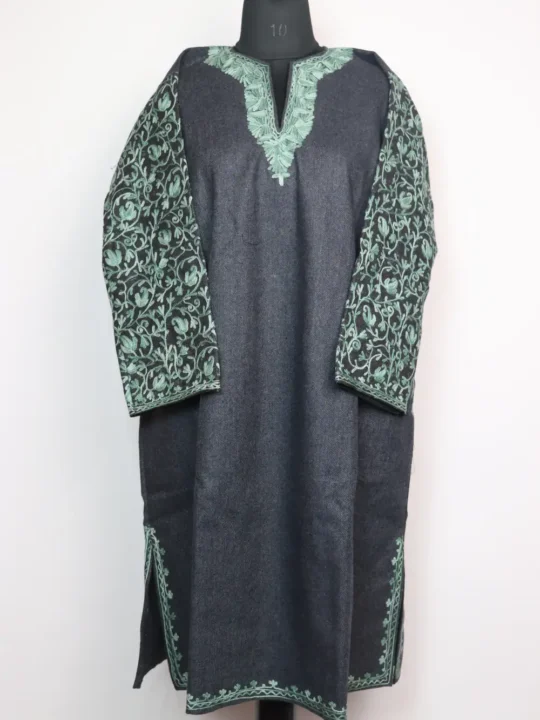 Dark Grey Tweed Loose Pheran with Sleeve Aari Embroidery Mannat