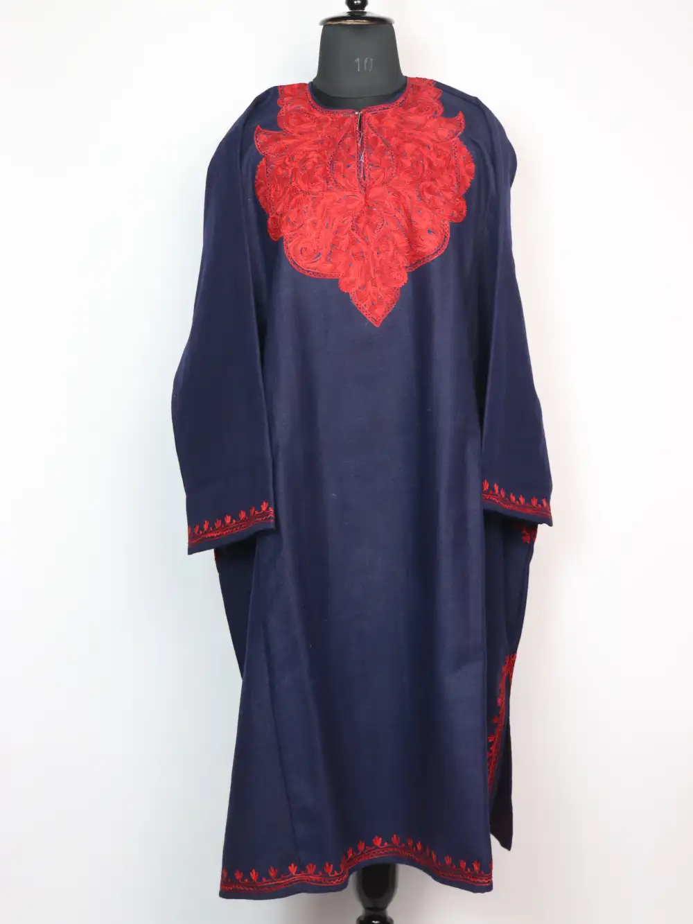 Embroidered Ink Blue Loose Pheran in Tweed with Aari Sakeena