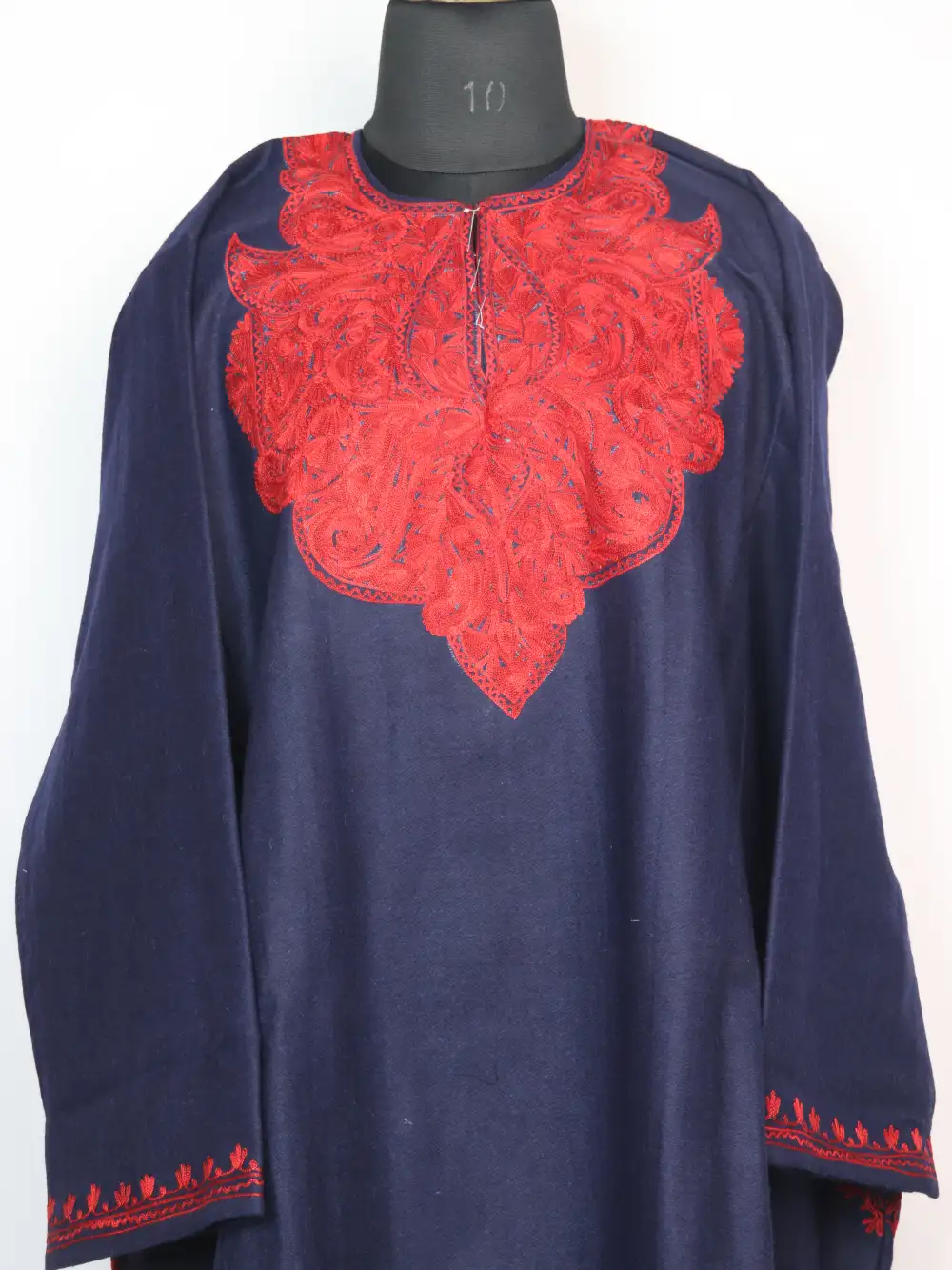 Embroidered Ink Blue Loose Pheran in Tweed with Aari Sakeena - Image 2