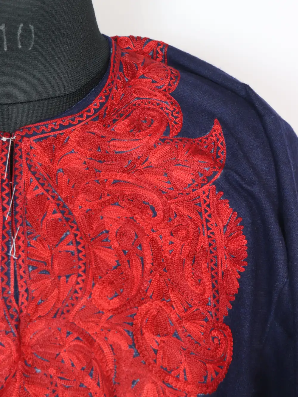 Embroidered Ink Blue Loose Pheran in Tweed with Aari Sakeena - Image 3